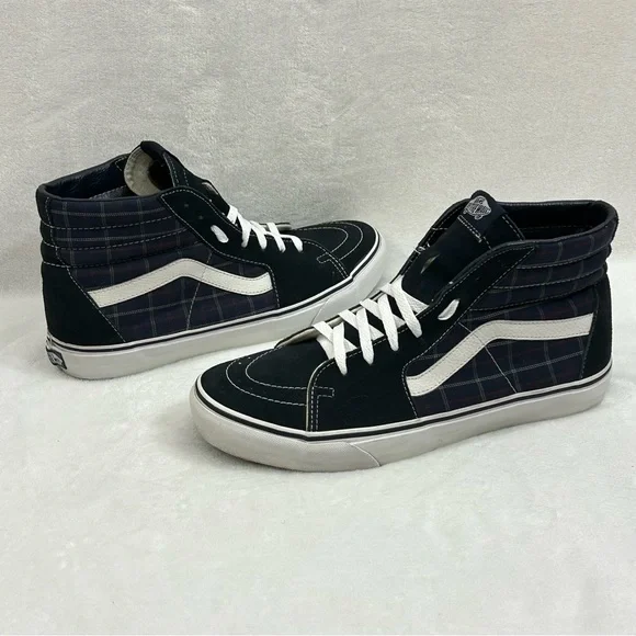 Vans Classic Old Skool Sk8-Hi Navy Blue Suede Plaid Skate Sneaker Shoes Mens 12 Vans | Sk8-Hi Navy Classics Shoe main image 2